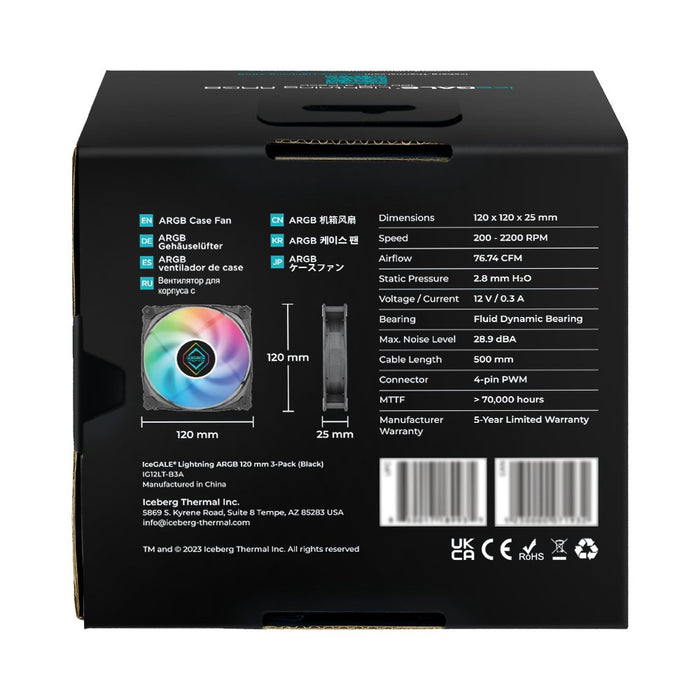 EAN 1230000071932 - Iceberg Thermal IceGALE Lightning ARGB Carcasa del ordenador Ventilador 12 cm Negro 3 pieza(s) imagen 13