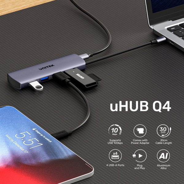 EAN 4894160057464 - UNITEK uHUB Q4 USB 3.2 Gen 1 (3.1 Gen 1) Type-C 10000 Mbit/s Gris imagen 7