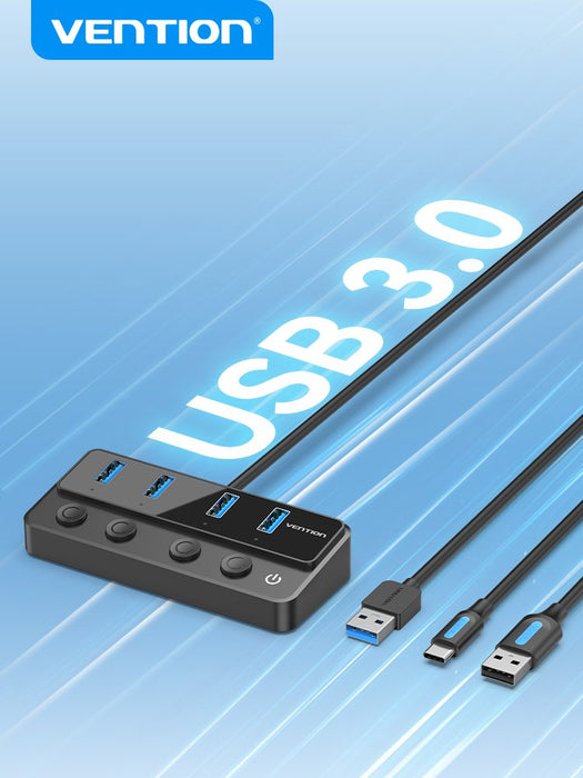 EAN 6922794774445 - Vention CHWBF hub de interfaz USB 3.2 Gen 1 (3.1 Gen 1) Type-A 5000 Mbit/s Negro imagen 2