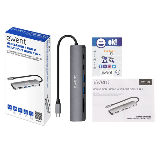 EAN 8052101435436 - Ewent EW1152 base para portátil y replicador de puertos Alámbrico USB 3.2 Gen 1 (3.1 Gen 1) Type-C Gris imagen 2
