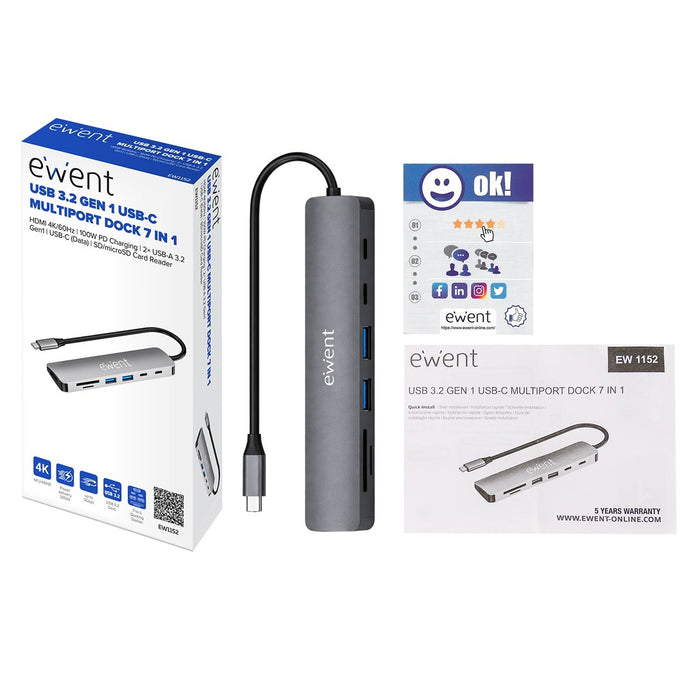 EAN 8052101435436 - Ewent EW1152 base para portátil y replicador de puertos Alámbrico USB 3.2 Gen 1 (3.1 Gen 1) Type-C Gris imagen 2