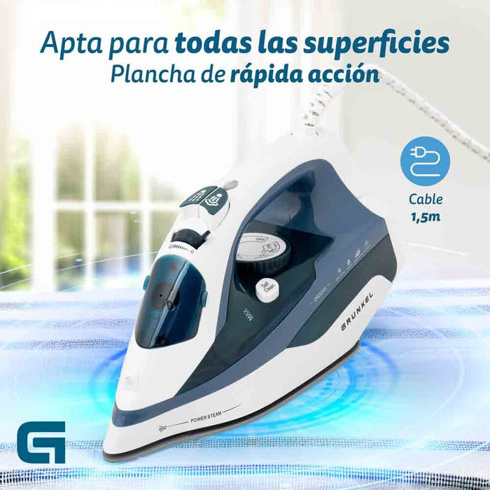 EAN 8426156018041 - Grunkel PL-2600CE plancha Plancha a vapor Suela de cerámica 2600 W Azul imagen 3