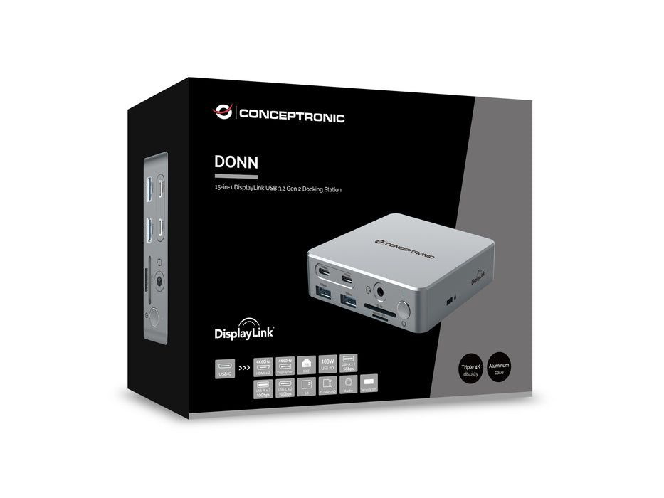 EAN 4015867236611 - Conceptronic DONN25G base para portátil y replicador de puertos Alámbrico USB 3.2 Gen 2 (3.1 Gen 2) Type- imagen 7