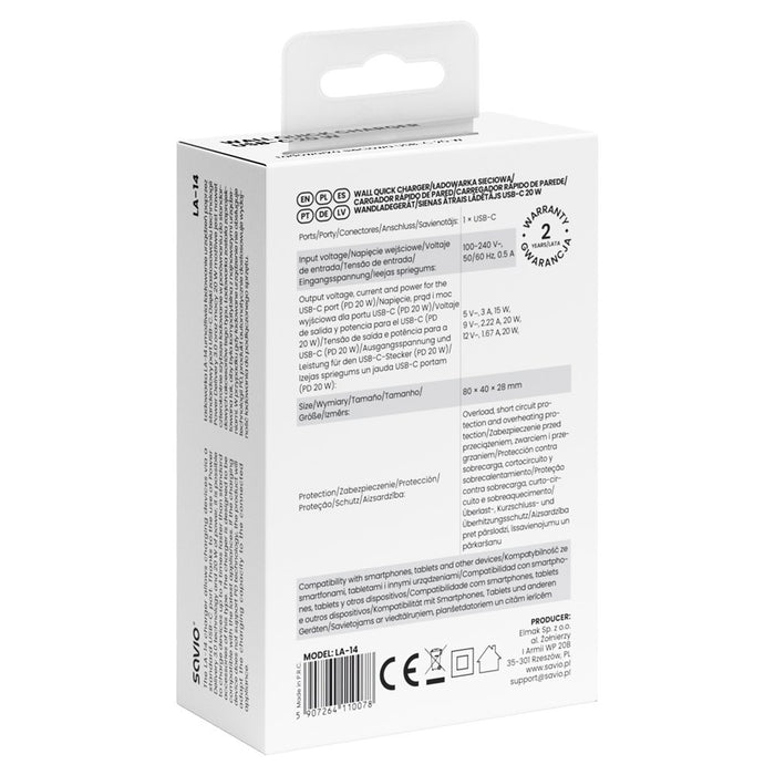 EAN 5907264110078 - Savio LA-14 cargador de dispositivo móvil Universal Blanco Corriente alterna Exterior imagen 7