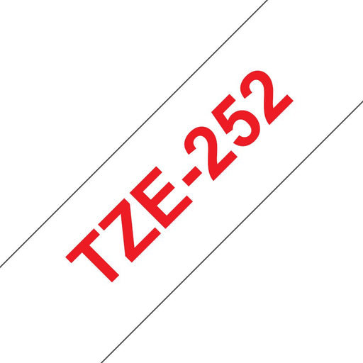EAN 0012502625803 - Brother TZE-252 cinta para impresora de etiquetas Rojo sobre blanco imagen 1