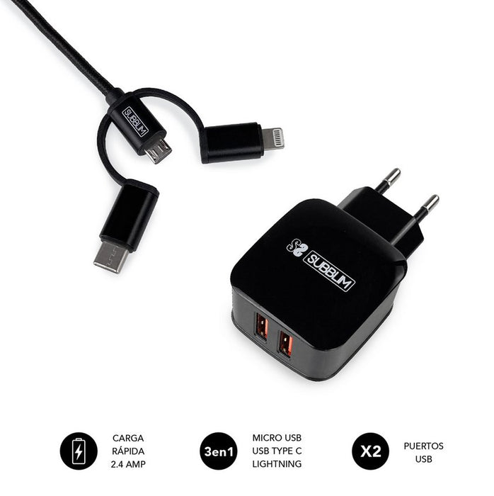 EAN 8436586740702 - SUBBLIM SUB-CHG-1ZWC02 cargador de dispositivo móvil Universal Negro Corriente alterna Carga rápida Inter imagen 7