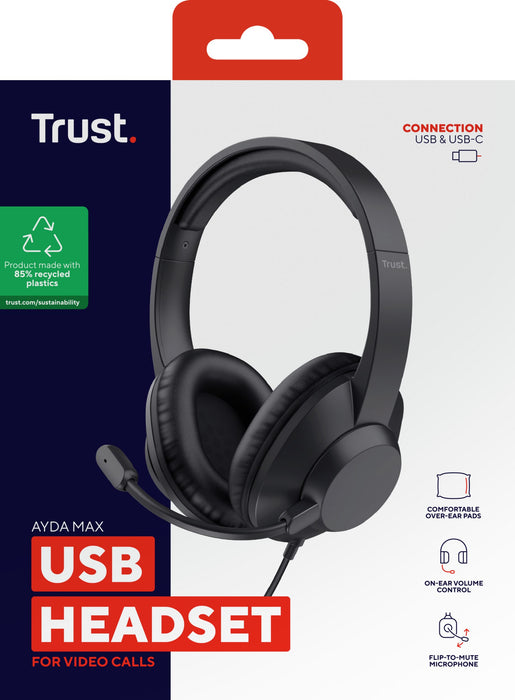EAN 8713439254617 - Trust Ayda Max USB Auriculares Alámbrico Diadema Oficina/Centro de llamadas USB Type-C / USB Type-A Negro imagen 8