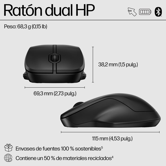 EAN 0197498130101 - HP 255 Dual Wireless Mouse ratón Oficina Ambidextro Bluetooth Óptico 1600 DPI imagen 2