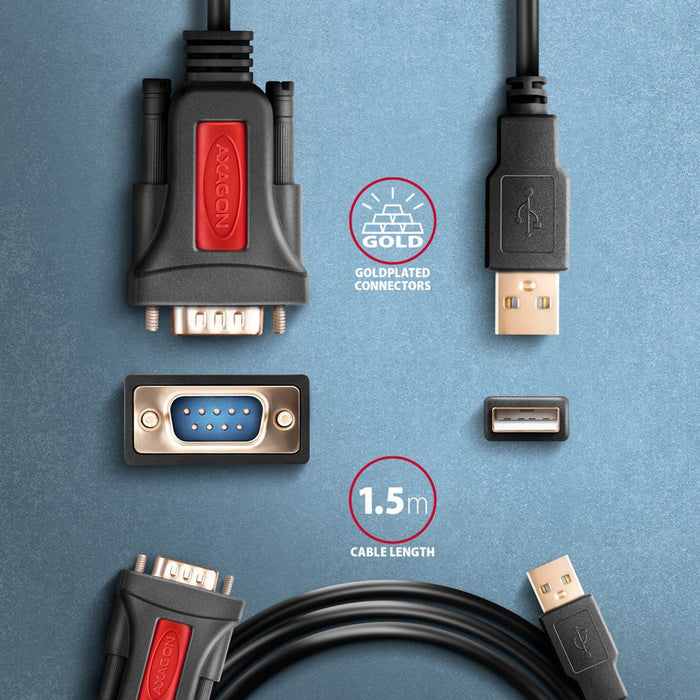 EAN 8595247907646 - Axagon ADS-1PSN USB-A 2.0 - serial RS-232 DB9-M Prolific adapter cable 1.5m - Adapter - Digital/Daten cab imagen 5