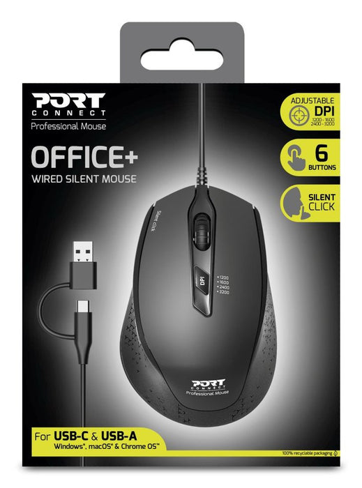 EAN 3567042032323 - Port Designs PORT Connect OFFICE+ ratón Oficina Mano derecha USB Type-A + USB Type-C Óptico 3200 DPI imagen 3