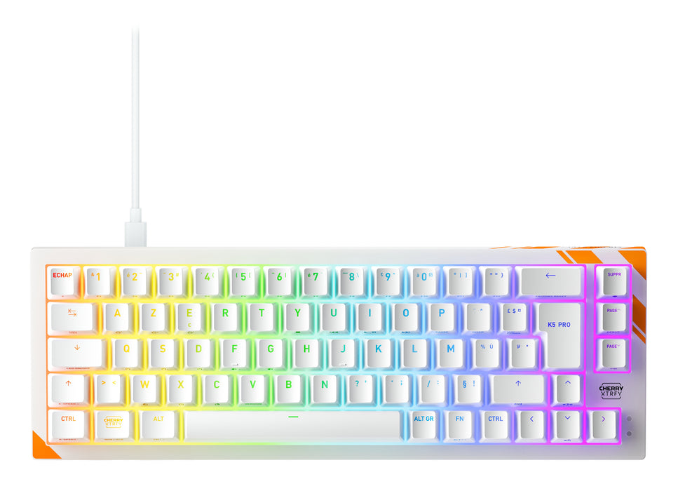 EAN 4025112121692 - CHERRY K5 PRO TMR COMPACT teclado Juego USB AZERTY Francés Naranja, Blanco imagen 1