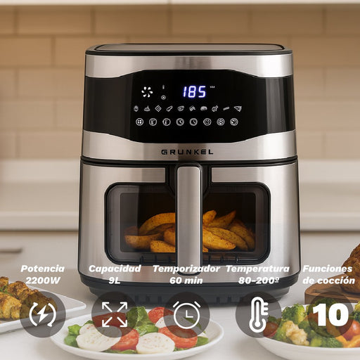 EAN 8426156019017 - Grunkel MAXYSTEELFRYER freidora Sencillo 9 L Independiente 2200 W Freidora de aire caliente Negro, Acero  imagen 2