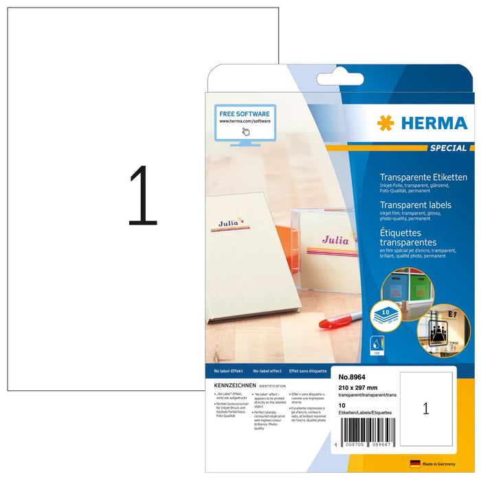 EAN 4008705089647 - HERMA 8964 etiqueta de impresora Transparente Etiqueta para impresora autoadhesiva imagen 1