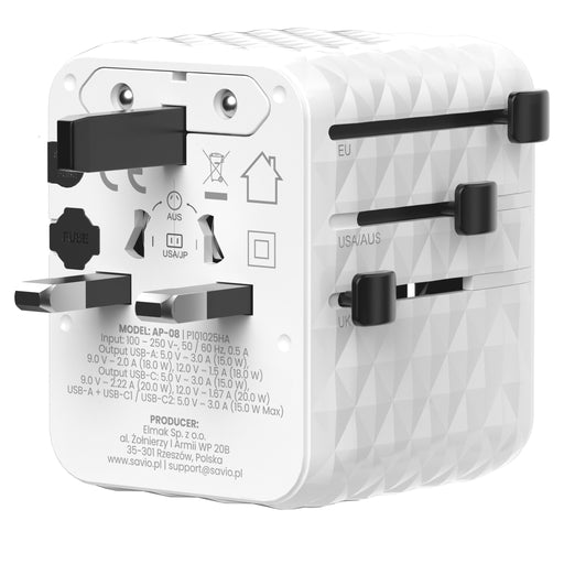 EAN 5905106070993 - Savio AP-08 adaptador e inversor de corriente 20 W Blanco imagen 2