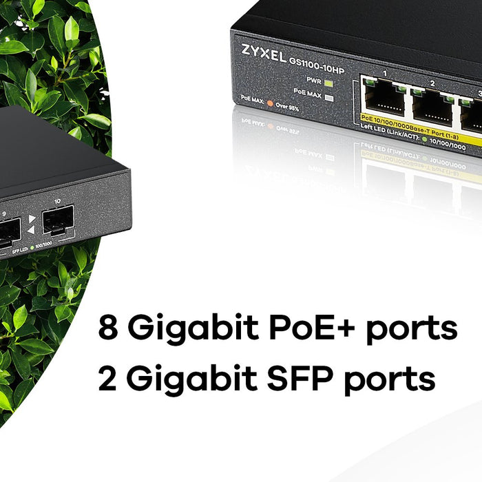 EAN 0760559129460 - Zyxel GS1100-10HP switch No administrado Gigabit Ethernet (10/100/1000) Energía sobre Ethernet (PoE) 1U N imagen 6