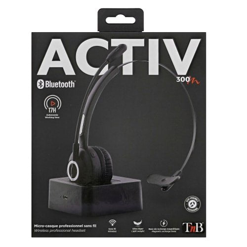 EAN 3303170104620 - T'nB ACTIV 300M Auriculares Inalámbrico Diadema Oficina/Centro de llamadas Bluetooth Base de carga Negro imagen 5