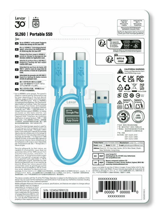 EAN 0843367145300 - Lexar SL260 512 GB USB Tipo C 3.2 Gen 1 (3.1 Gen 1) Blanco, Azul imagen 6