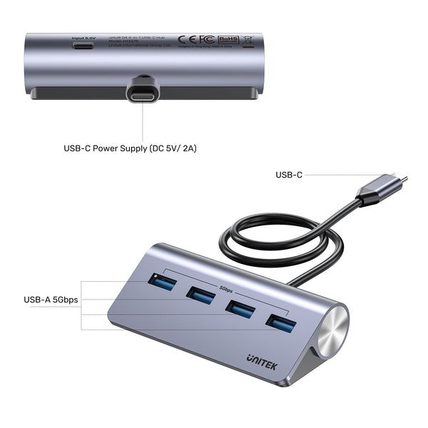 EAN 4894160059468 - UNITEK H1337BGY01 hub de interfaz USB 3.2 Gen 1 (3.1 Gen 1) Type-C 5000 Mbit/s Gris imagen 6