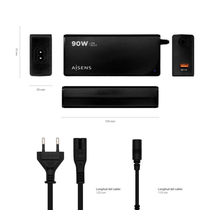 EAN 8436574707120 - AISENS ASLC-90WAUTO-BK adaptador e inversor de corriente Interior 90 W Negro imagen 4