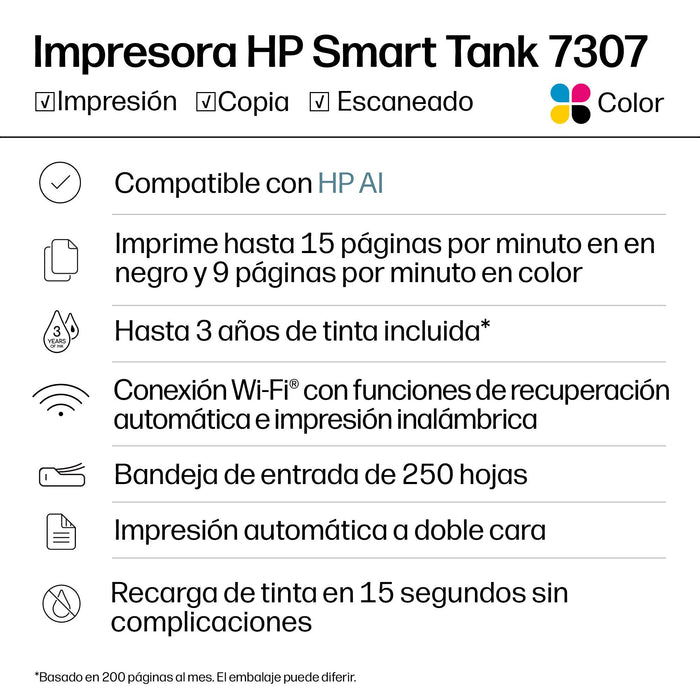 EAN 0198990765297 - HP Smart Tank 7307 All-in-One Inyección de tinta térmica A4 4800 x 1200 DPI 15 ppm Wifi imagen 9