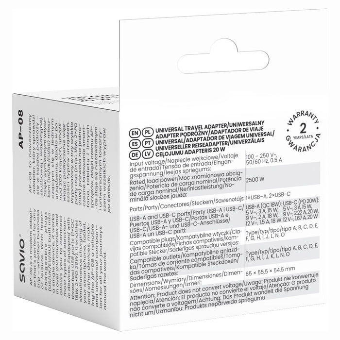 EAN 5905106070993 - Savio AP-08 adaptador e inversor de corriente 20 W Blanco imagen 7