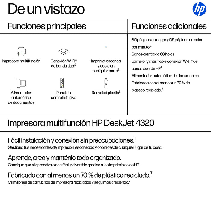 EAN 0198701680222 - HP DeskJet 4320 Inyección de tinta térmica A4 4800 x 1200 DPI 8,5 ppm Wifi imagen 3