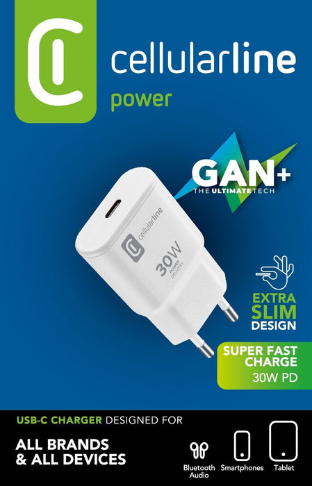 EAN 8018080492969 - Cellularline GAN Wall Charger USB-C 30W PD Portátil, Universal Blanco Corriente alterna Carga rápida Inte imagen 2