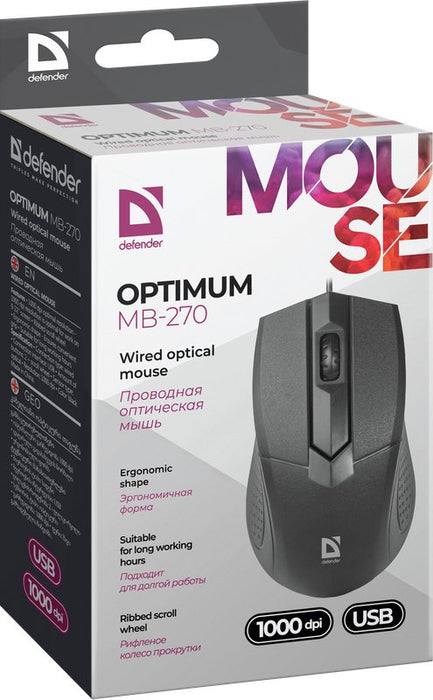 EAN 4714033522700 - Defender Optimum MB-270 ratón Oficina mano derecha USB tipo A Óptico 1000 DPI imagen 1