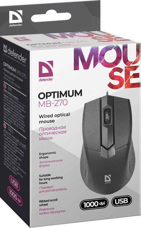 EAN 4714033522700 - Defender Optimum MB-270 ratón Oficina mano derecha USB tipo A Óptico 1000 DPI imagen 1