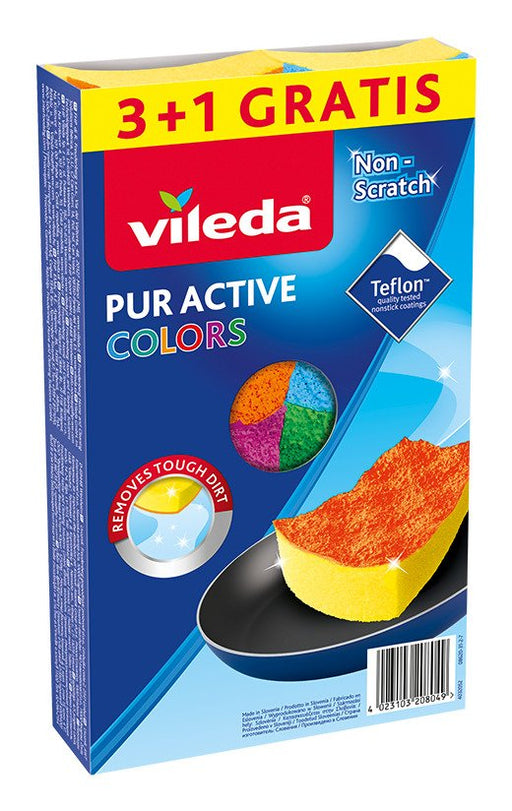 EAN 4023103208049 - Vileda Pur Active Colors esponja Rectangular Poliuretano (PU) Azul, Amarillo, Verde, Naranja, Púrpura 4 p imagen 1