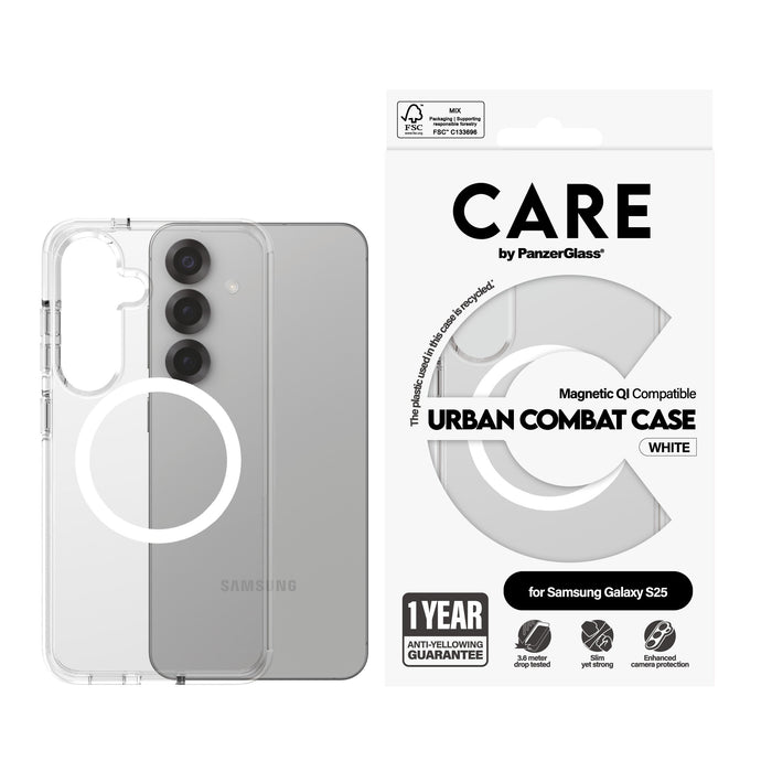 EAN 5715685017018 - PanzerGlass CARE™ by ® Urban Combat Case Transparent w. White Qi Compatible Samsung Galaxy S25 funda para imagen 2