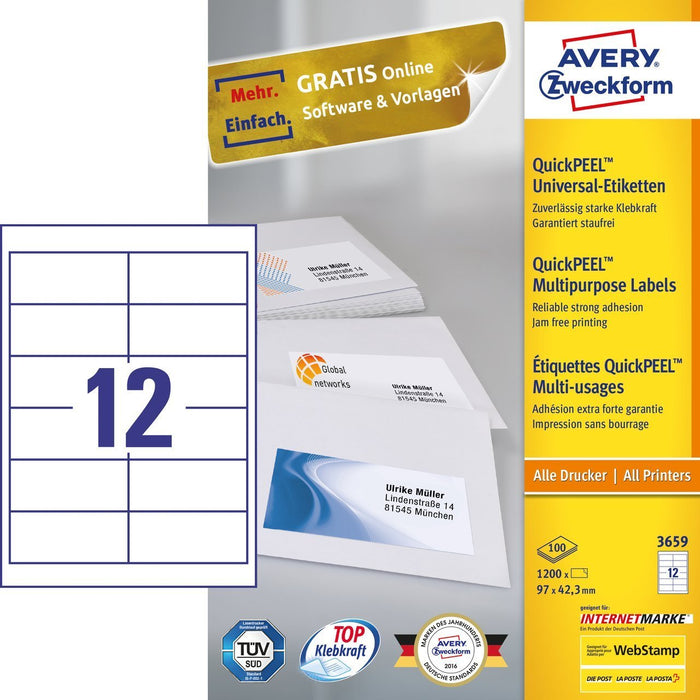 EAN 4004182036594 - Avery 3659 etiqueta autoadhesiva Rectángulo Permanente Blanco 1200 pieza(s) imagen 1