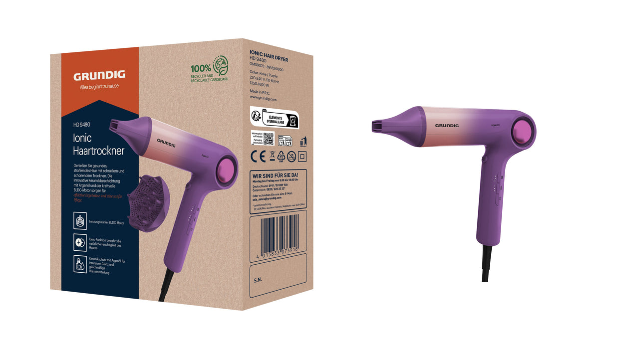 EAN 4013833073918 - Grundig HD 9480 secador 1600 W Rosa, Púrpura imagen 7