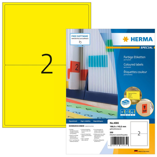 EAN 4008705045650 - HERMA 4565 etiqueta autoadhesiva Rectángulo Amarillo 200 pieza(s) imagen 1