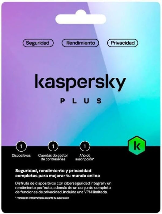 Antivirus Kaspersky Plus 1 Dispositivo 1 Año