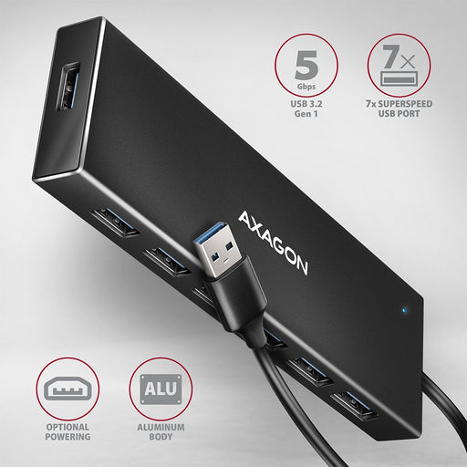 EAN 8595247907035 - Axagon HUE-F7A 7x USB 3.2 Gen 1 ALU FLAT hub micro power IN 1m USB-A USB 3.2 Gen 1 (3.1 Gen 1) Type-A 500 imagen 2