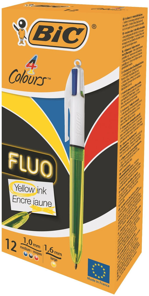 EAN 3086123415263 - BIC 4Colours Fluo Bolígrafo retráctil con clip Negro, Azul, Rojo, Amarillo 12 pieza(s) imagen 2