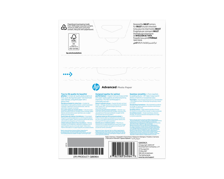 EAN 0882780349643 - HP Advanced Glossy Photo Paper-25 sht/13 x 18 cm borderless Brillo imagen 7