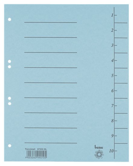 EAN 9003260990174 - Bene 97300BL lengüeta de índice Separador numérico con pestaña Caja de cartón Azul imagen 1