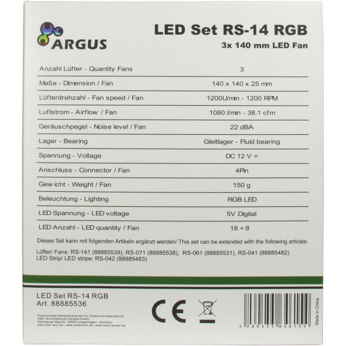 EAN 4260455646154 - Inter-Tech Argus RGB-Fan Set RS-14 Carcasa del ordenador Ventilador 14 cm Negro imagen 8