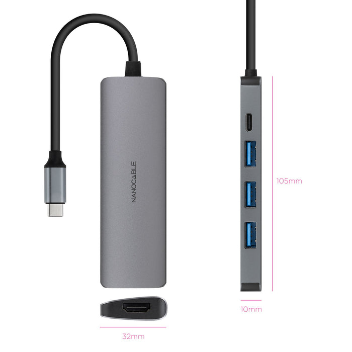EAN 8433281015548 - Nanocable 10.16.4605 base para portátil y replicador de puertos Alámbrico USB 3.2 Gen 1 (3.1 Gen 1) Type- imagen 2