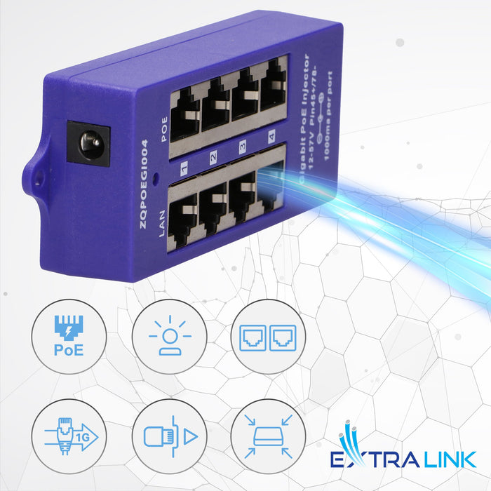 EAN 5902560366358 - Extralink POE INJECTOR 4 PORT GIGABIT - 1 Gbps - 4-Port Gigabit Ethernet 48 V imagen 12