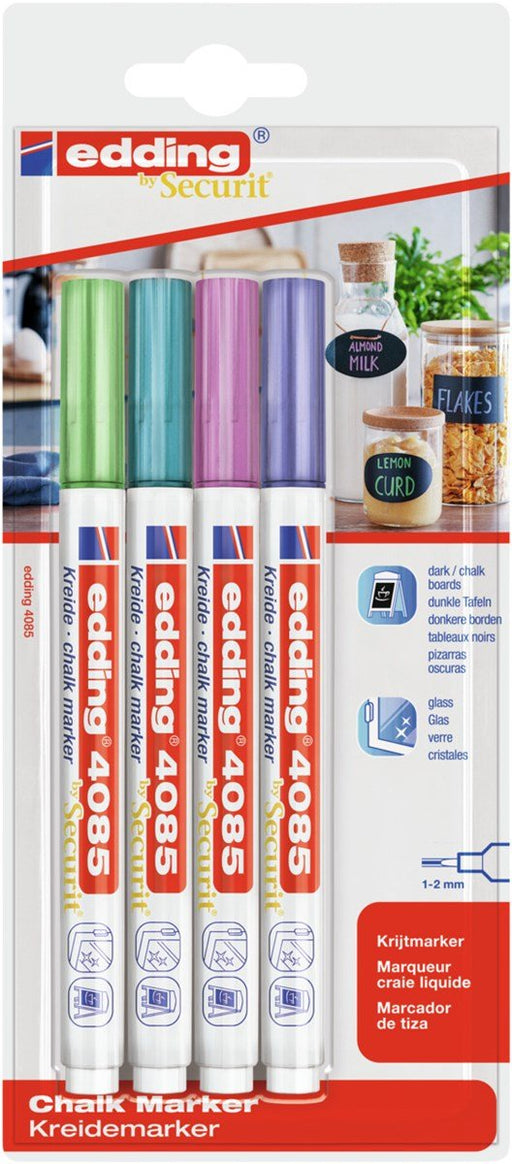 EAN 4057305037183 - Edding 4085 Metallic Set marcador de tiza Bala Azul metálico, Metallic green, Metallic pink, Violeta meta imagen 1