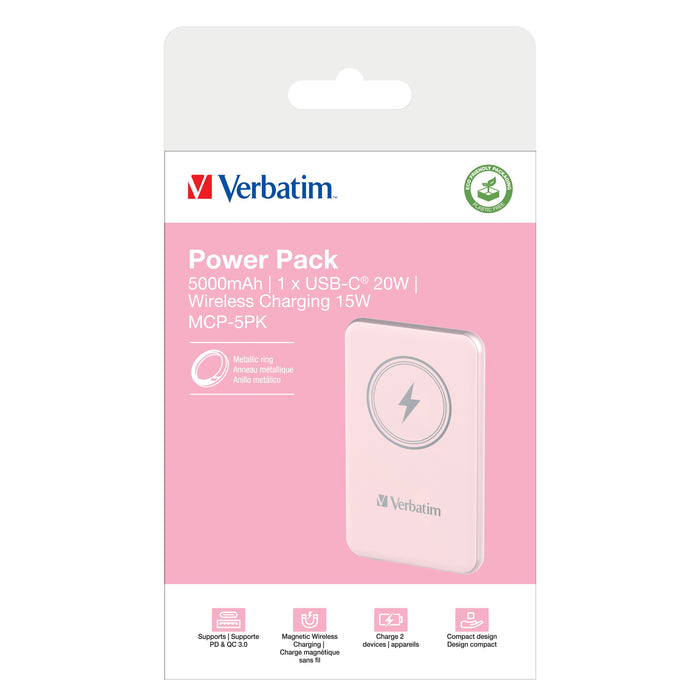 EAN 0023942322436 - Verbatim Charge 'n' Go Polímero de litio 5000 mAh Cargador inalámbrico Rosa imagen 4