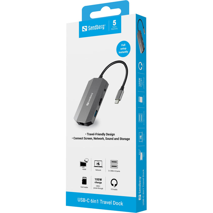 EAN 5705730136337 - Sandberg 136-33 base para portátil y replicador de puertos Alámbrico USB 3.2 Gen 1 (3.1 Gen 1) Type-C Gri imagen 8