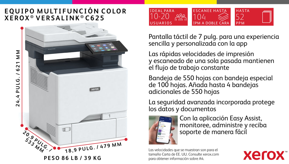 EAN 0095205040807 - Xerox VersaLink C625V_DN impresora multifunción Laser 1200 x 1200 DPI imagen 22