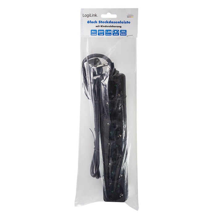 EAN 4052792052534 - LogiLink LPS238B base múltiple 1,5 m 6 salidas AC Interior Negro imagen 3