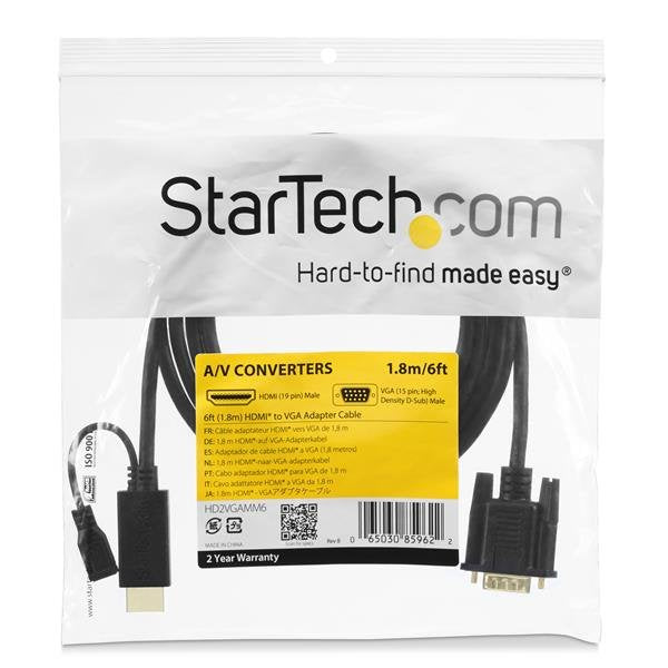 EAN 0065030859622 - StarTech.com HD2VGAMM6 adaptador de cable de vídeo 1,9 m VGA (D-Sub) HDMI + Micro USB Negro imagen 5
