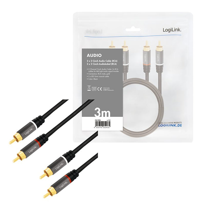 EAN 4052792052435 - LogiLink CA1206 cable de audio 3 m 2 x RCA Negro imagen 5