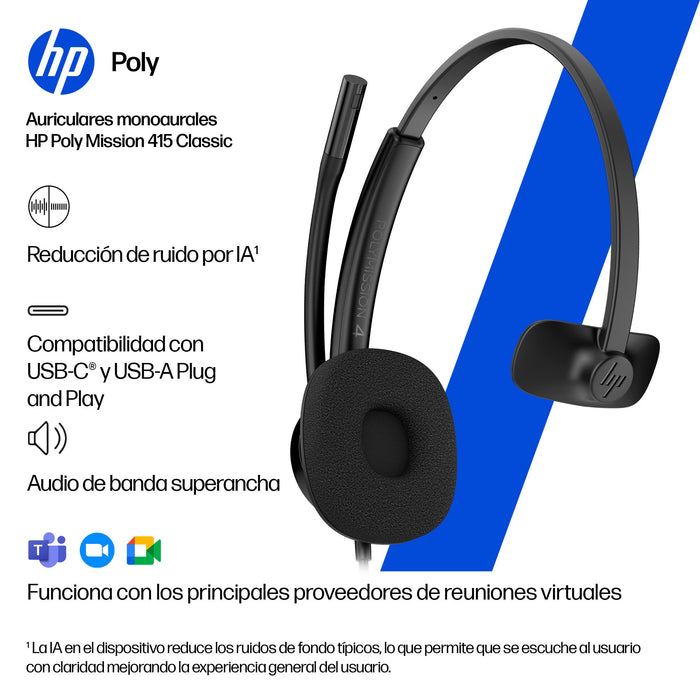 EAN 0199251820274 - HP Poly POLY MISSION 415 USB HS CL WW Alámbrico Diadema Oficina/Centro de llamadas Negro imagen 6